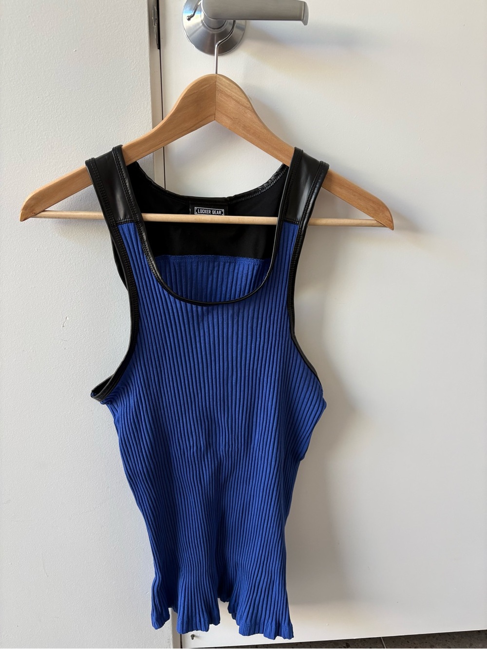 Locker Gear brand - Men’s Blue Ribbed Tank with Black Trim